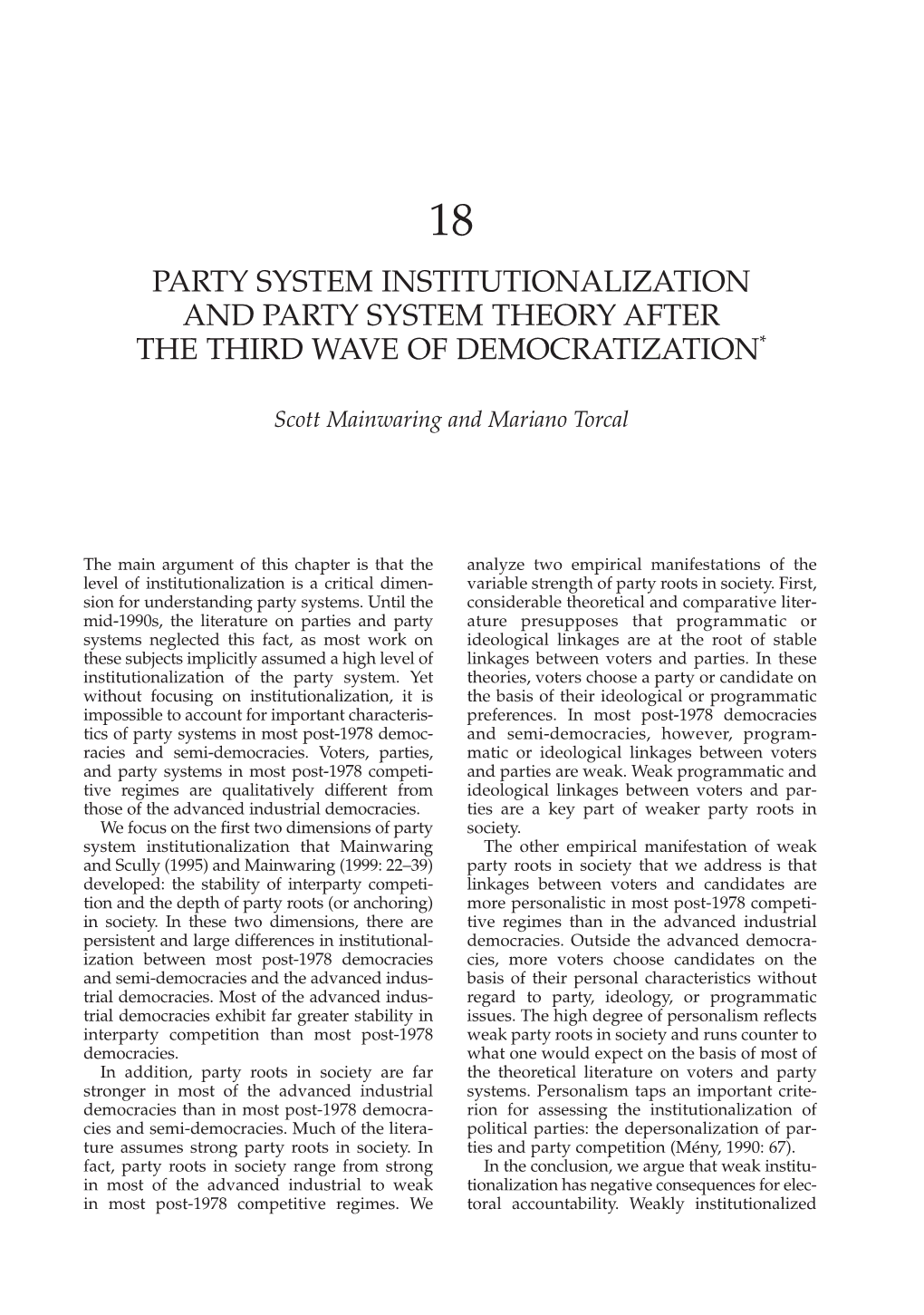 Party System Institutionalization and Party System Theory After the Third Wave of Democratization*