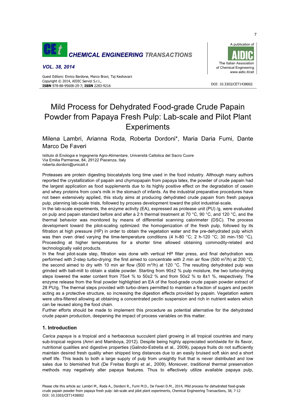 Mild Process for Dehydrated Food-Grade Crude Papain Powder