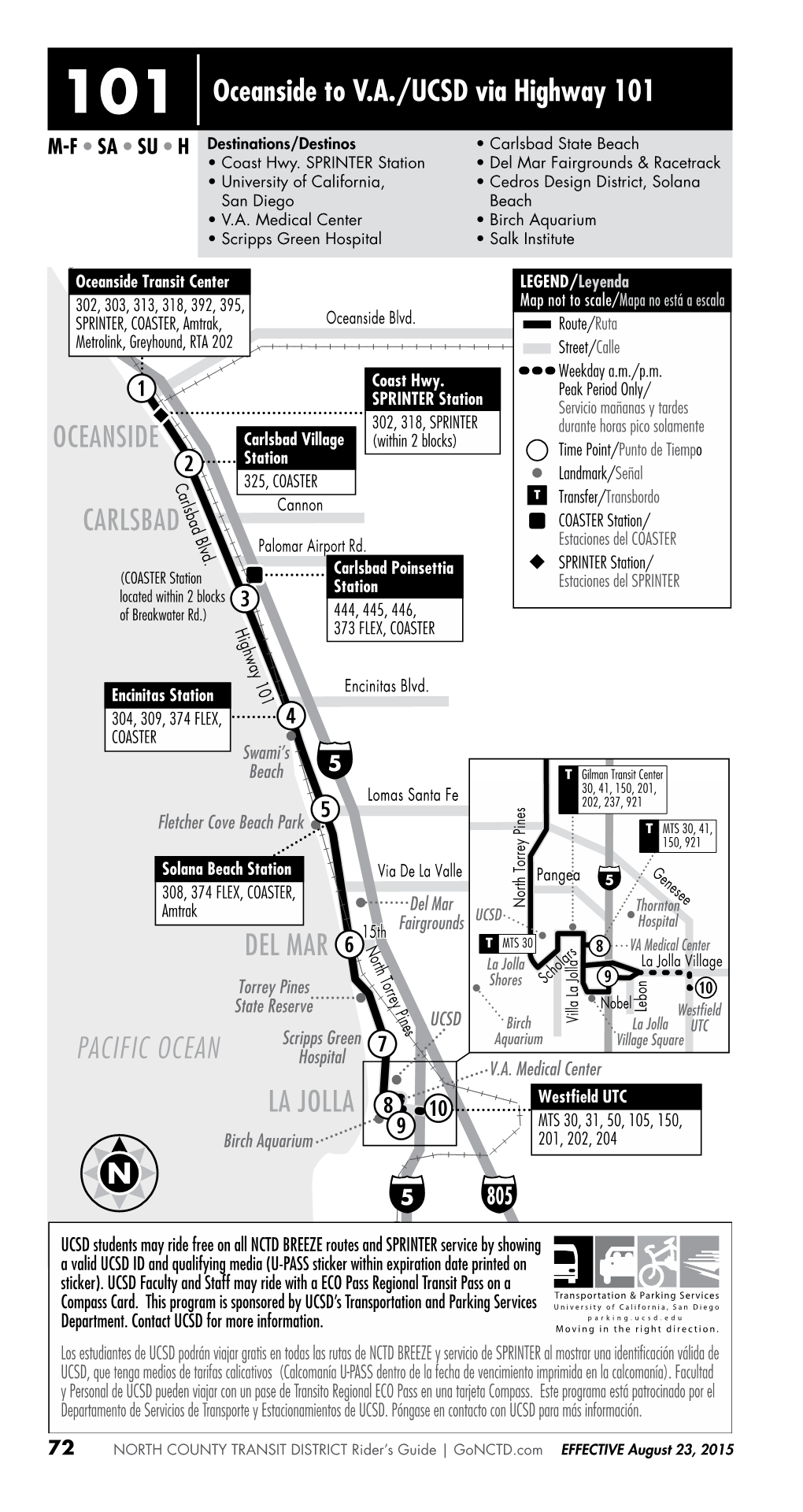 DEL MAR LA JOLLA PACIFIC OCEAN CARLSBAD OCEANSIDE 101 Oceanside to V.A./UCSD Via Highway