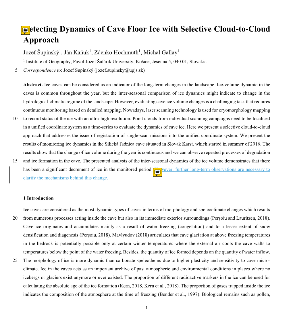 Detecting Dynamics of Cave Floor Ice with Selective Cloud-To-Cloud