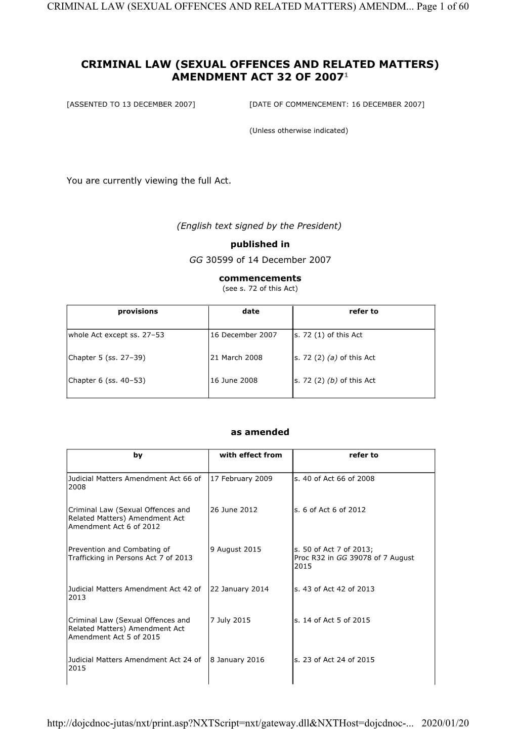 Criminal Law (Sexual Offences and Related Matters) Amendment Act 32 of 20071