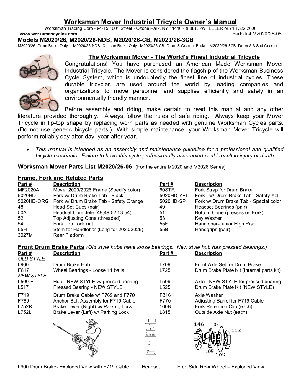 Worksman Mover Industrial Tricycle Owner's Manual