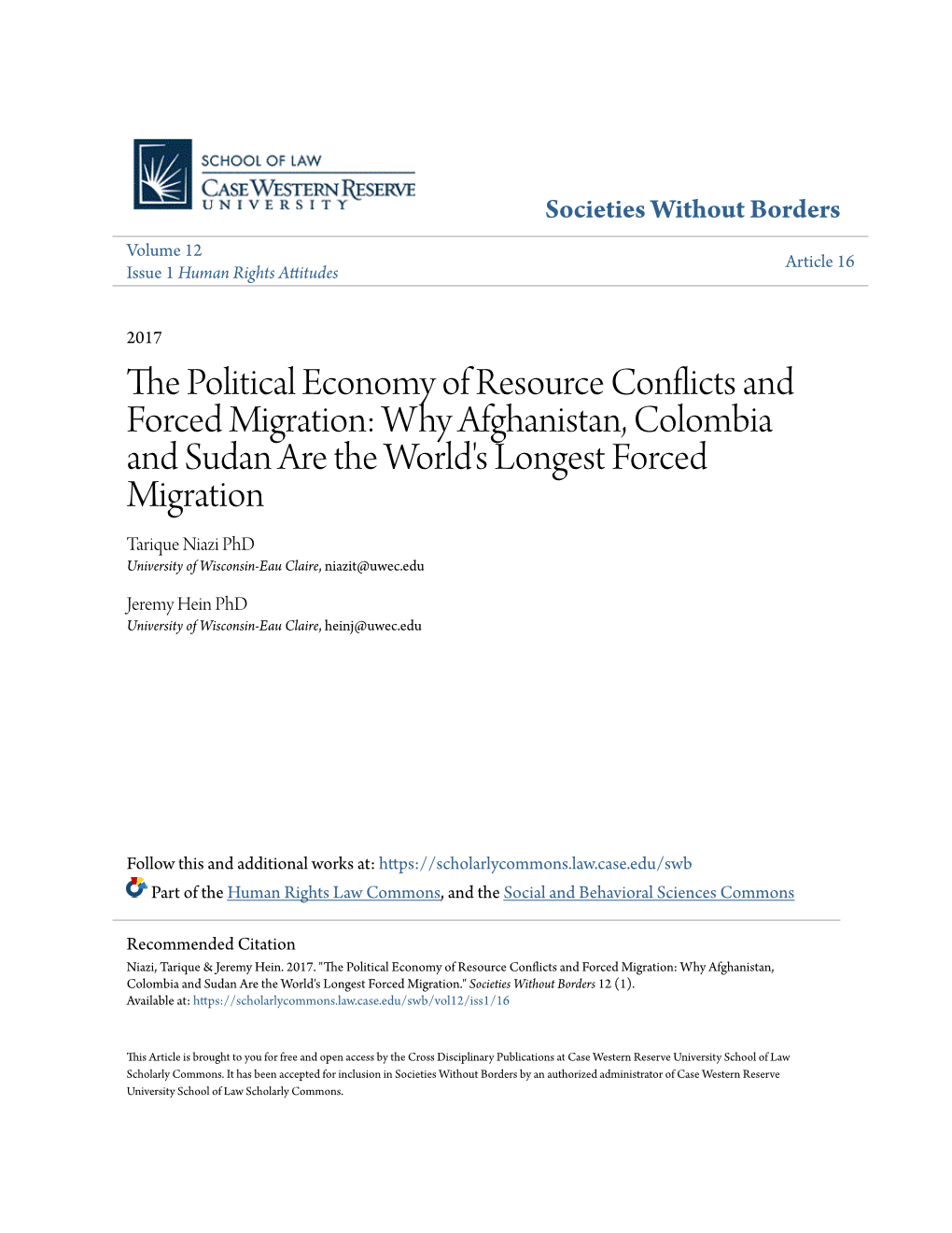 The Political Economy of Resource Conflicts and Forced Migration