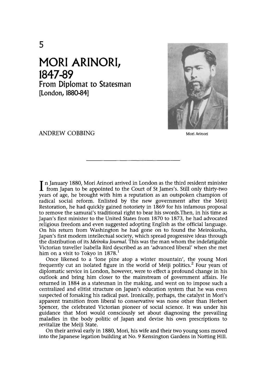 MORI ARINORI, 1847-89 from Diplomat to Statesman [London, 1880-84]