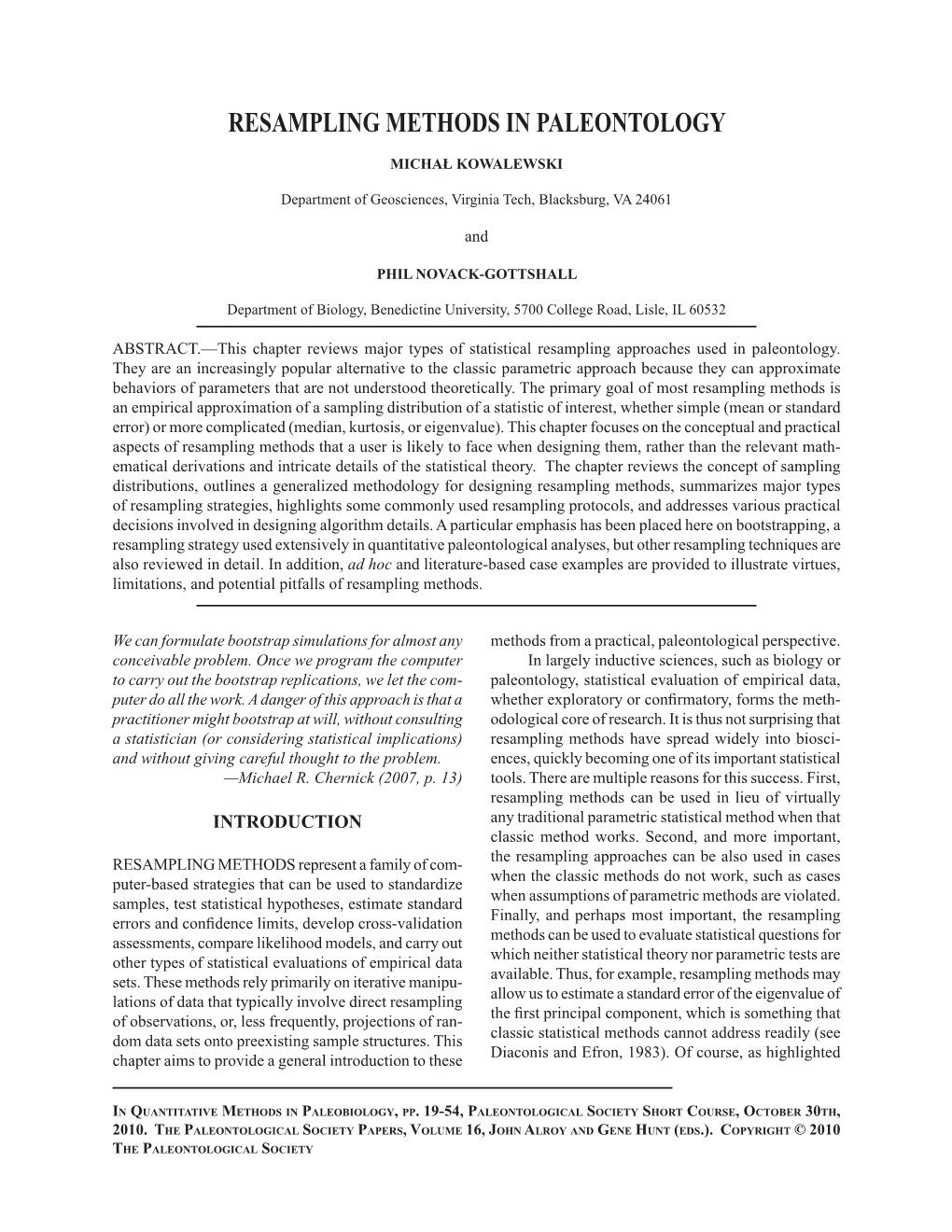 Resampling Methods in Paleontology