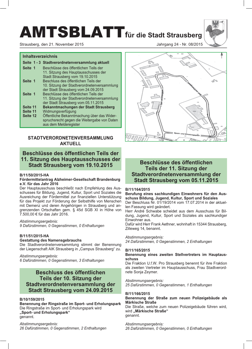 Amtsblattfür Die Stadt Strausberg Strausberg, Den 21