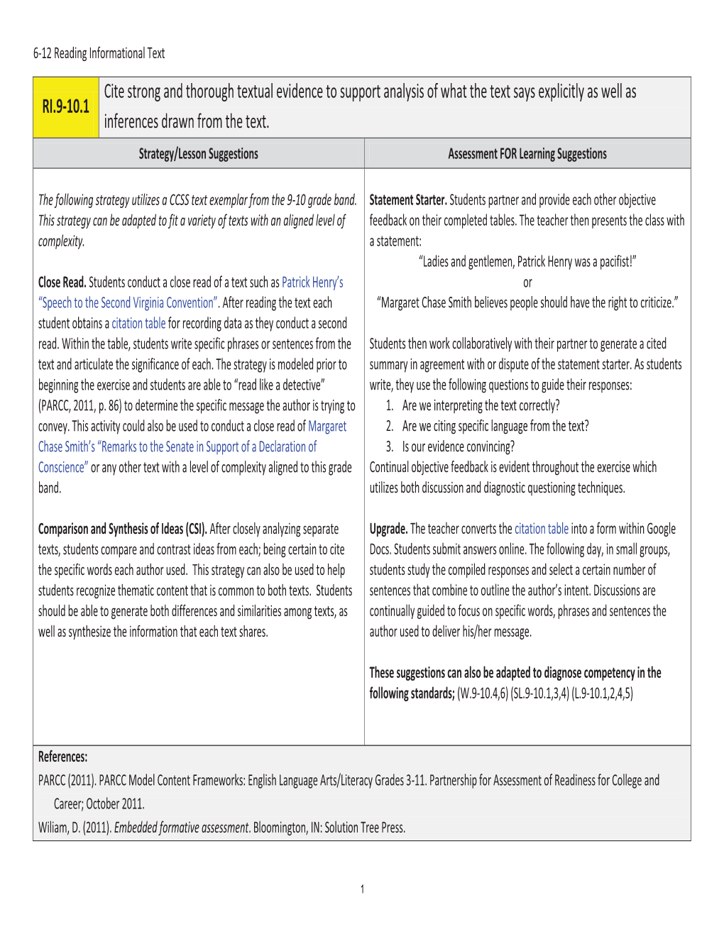 Common Core Teaching and Learning Strategies ELA Grades 6-12