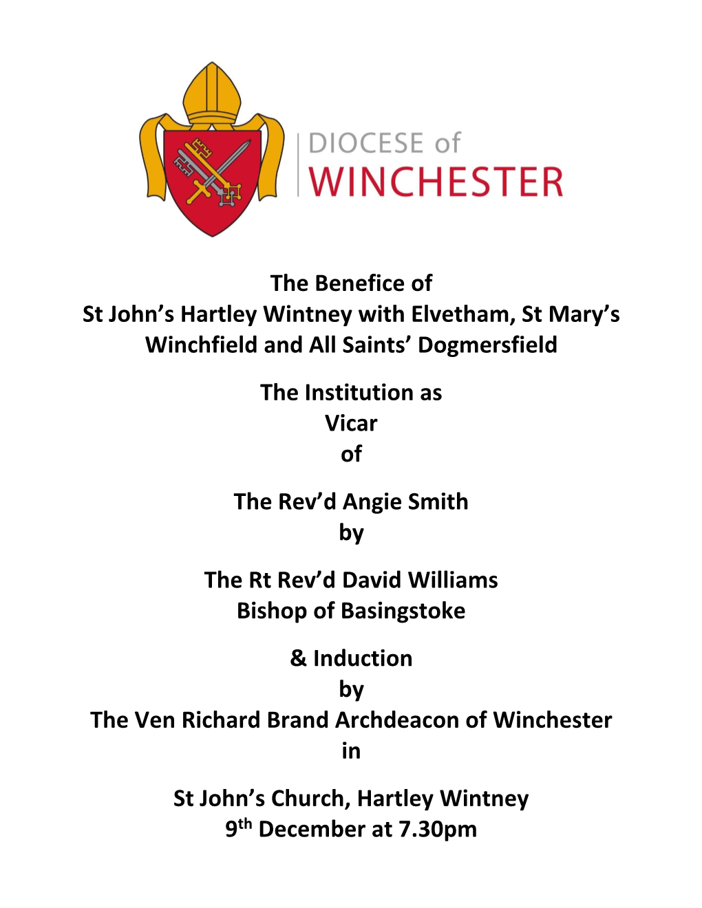 Diocese of Winchester’S Companion Links, As Is Customary at Confirmation Services