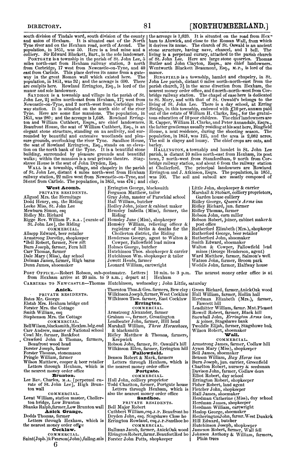 [NORTHUMBERLAND.] South Division of Tinrlale Ward, South Division of the County the Acreage Is 1,623