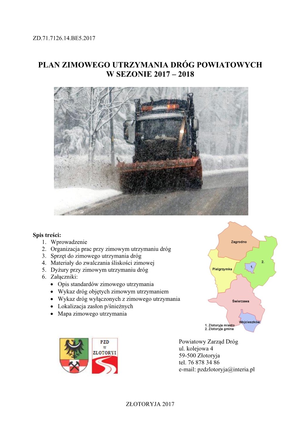 Plan Zimowego Utrzymania Dróg Powiatowych W Sezonie 2017 – 2018