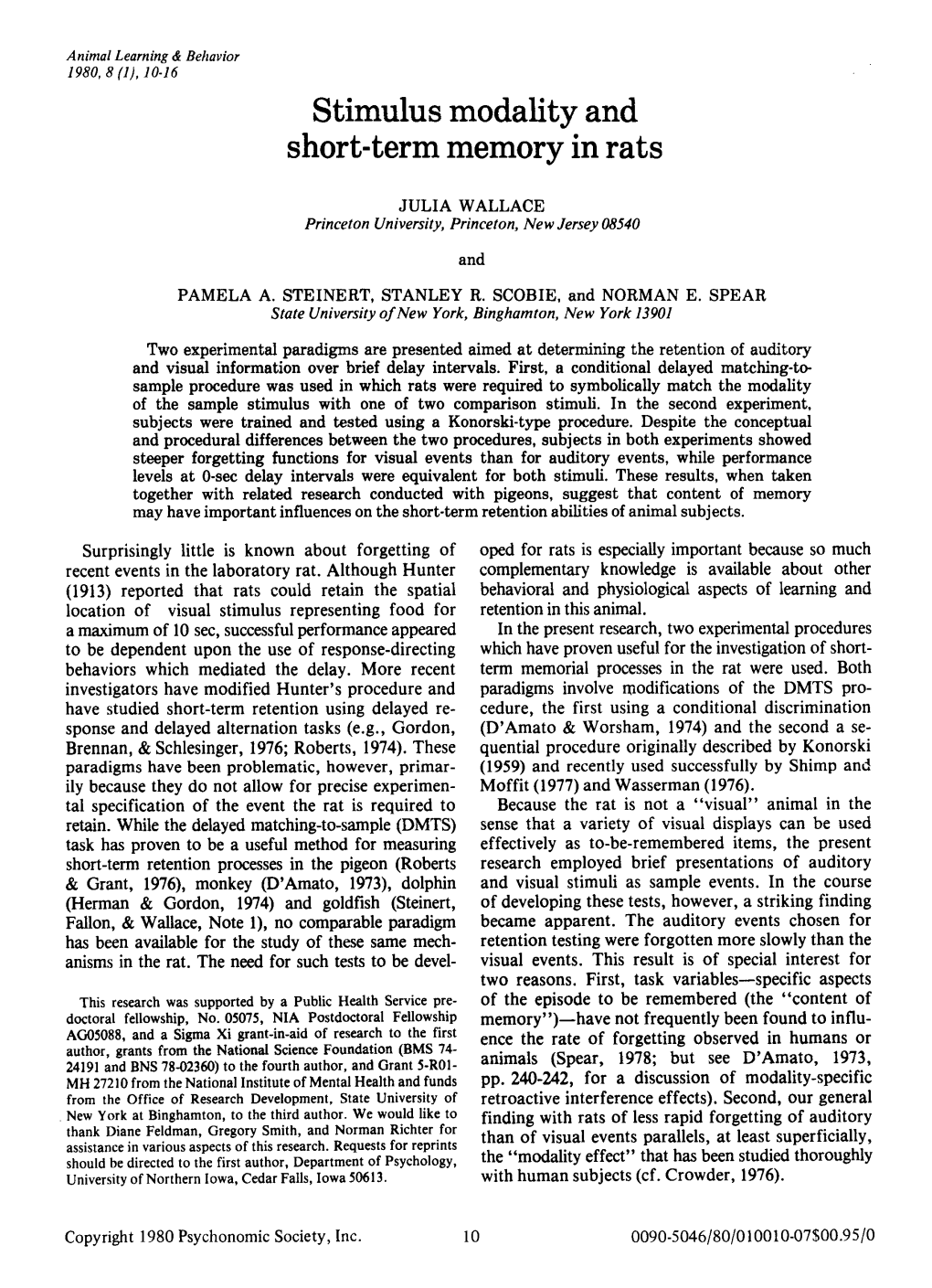 Stimulus Modality and Short-Term Memory in Rats