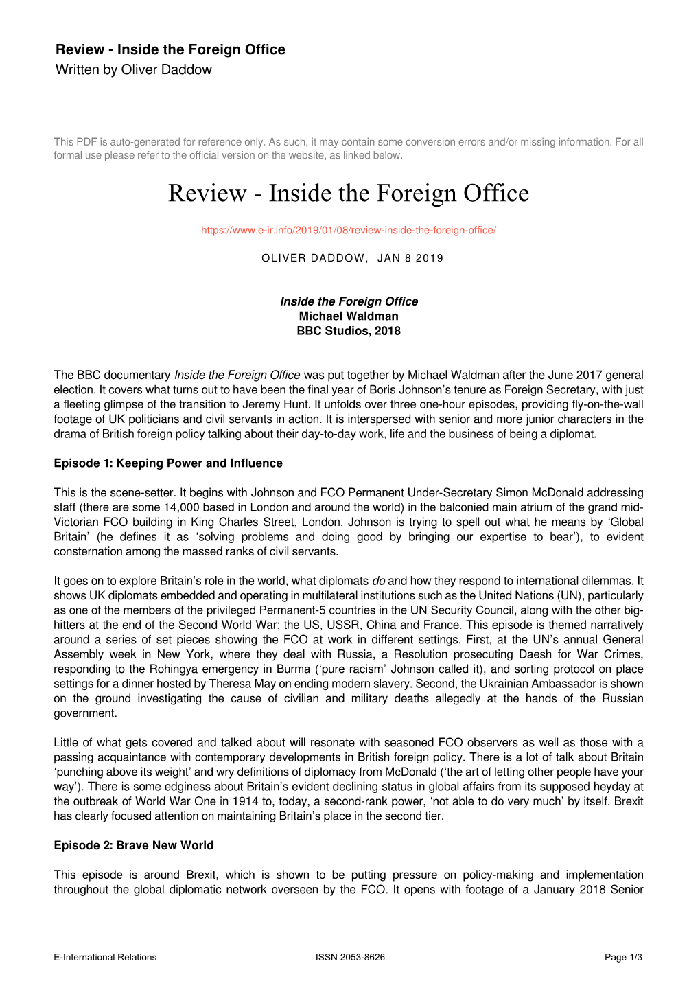 Inside the Foreign Office Written by Oliver Daddow
