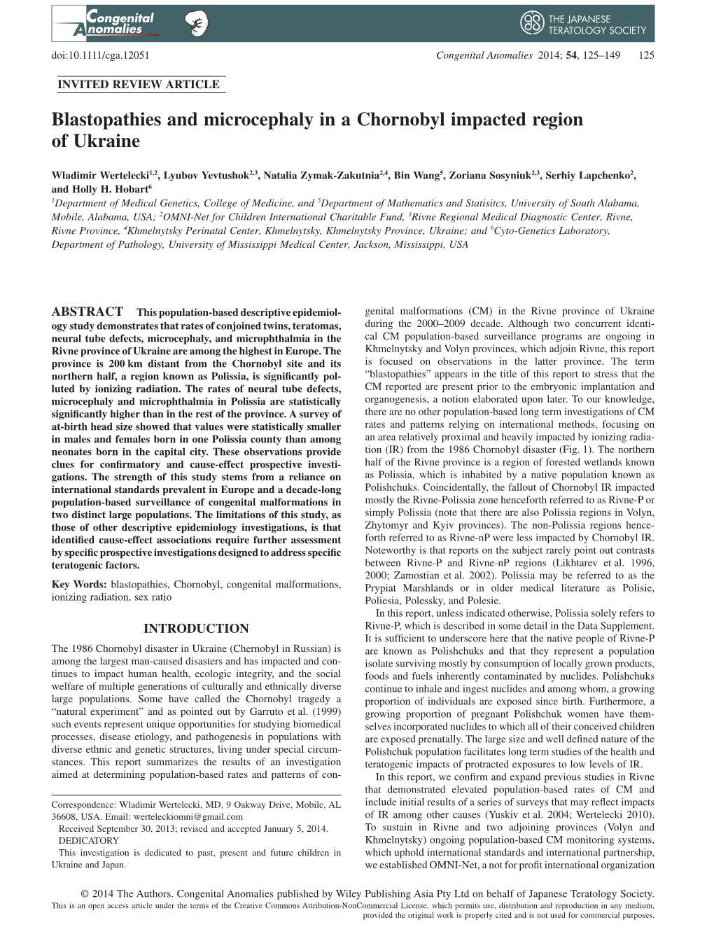 Blastopathies and Microcephaly in a Chornobyl Impacted Region of Ukraine