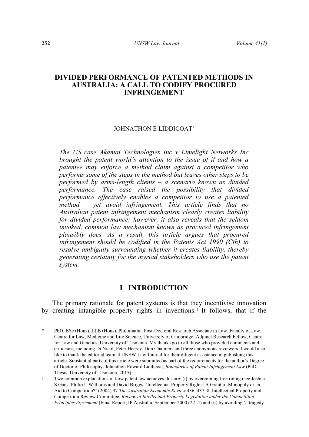 Divided Performance of Patented Methods in Australia: a Call to Codify Procured Infringement