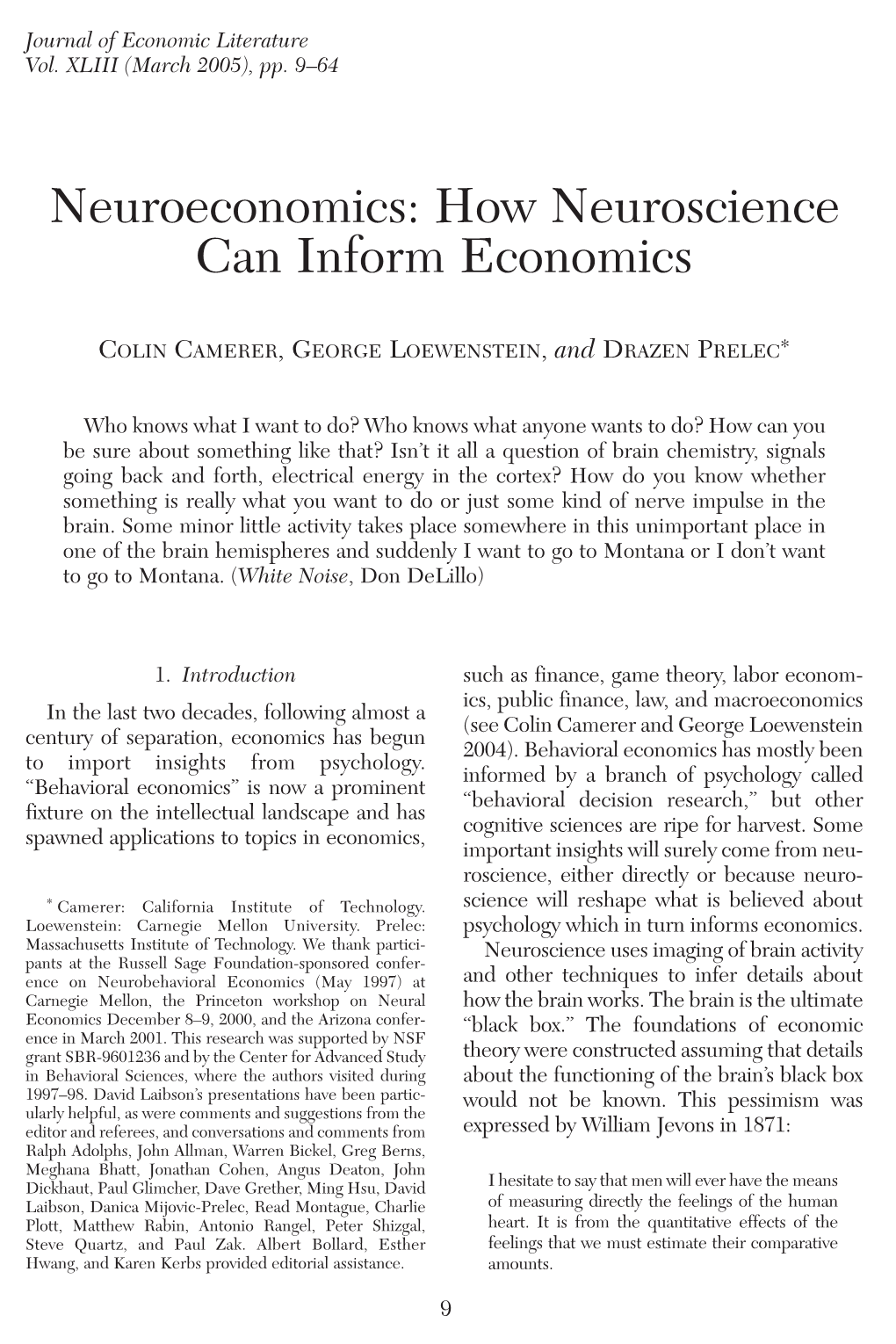 Neuroeconomics: How Neuroscience Can Inform Economics