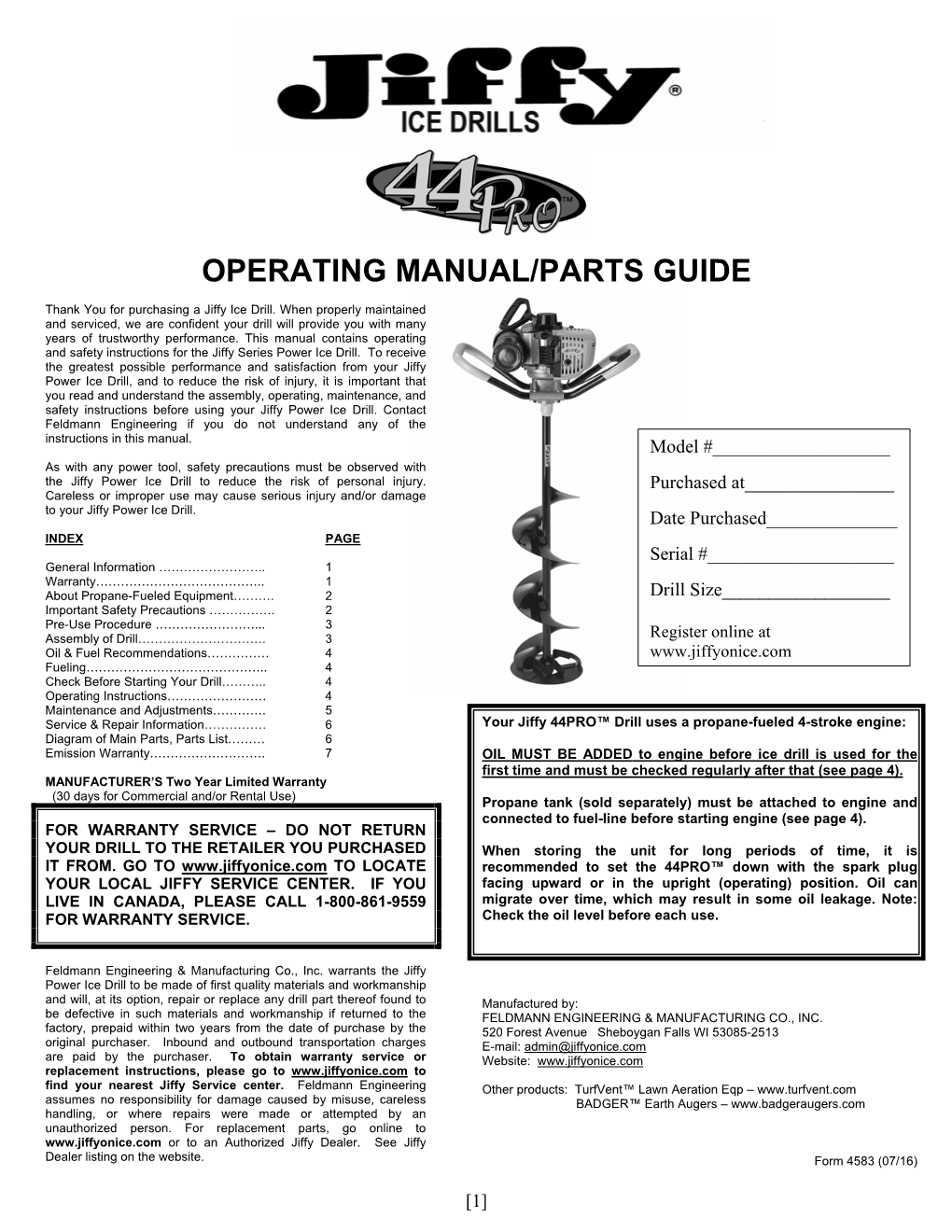 Operating Manual/Parts Guide