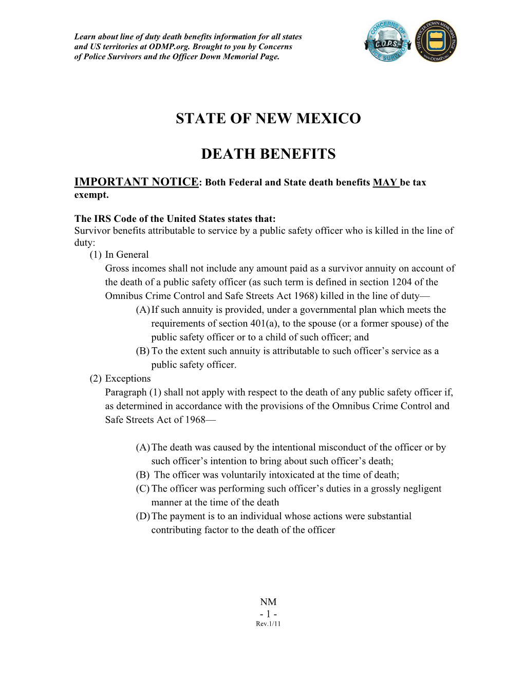 State of New Mexico Death Benefits