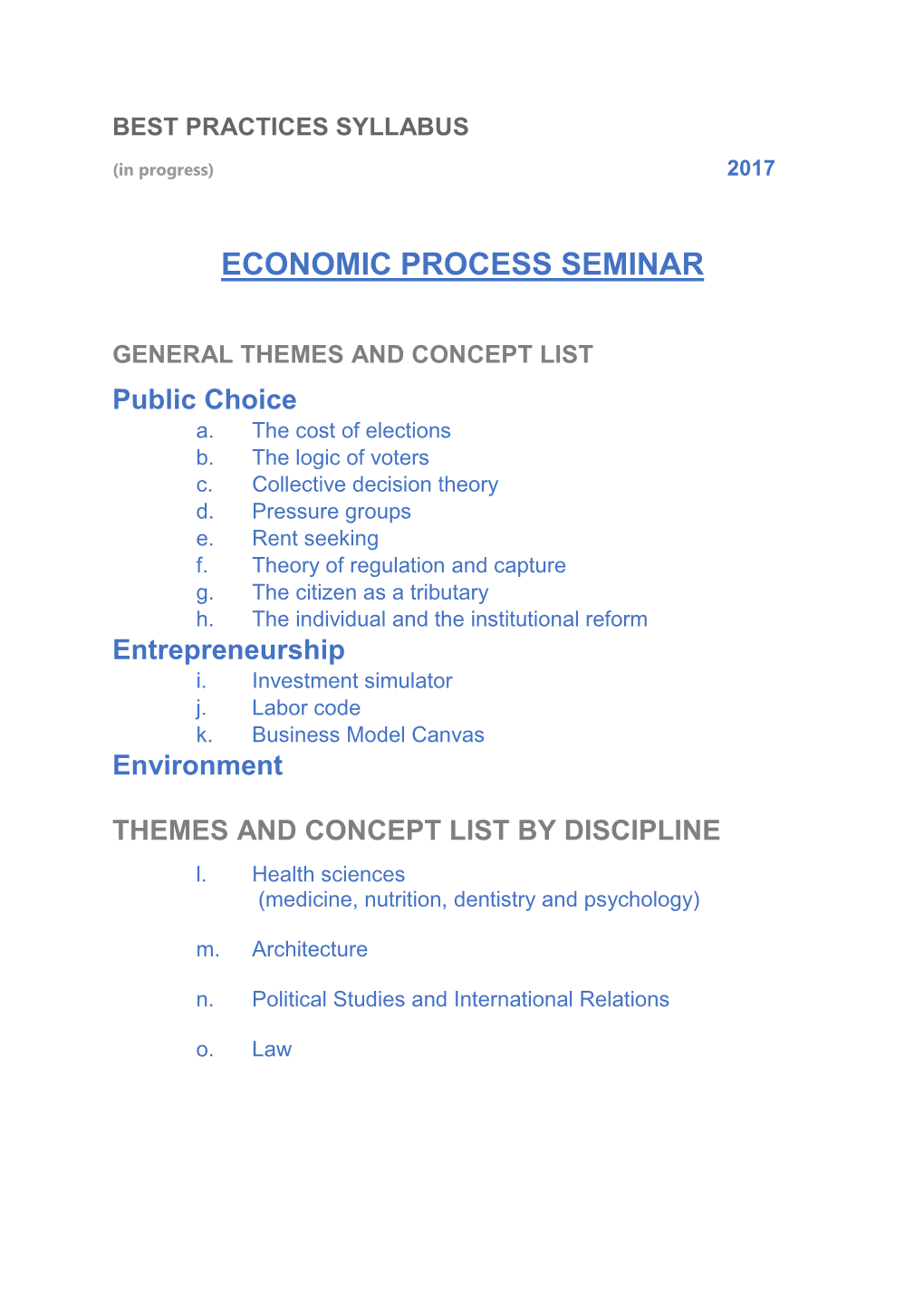 Economic Process Seminar