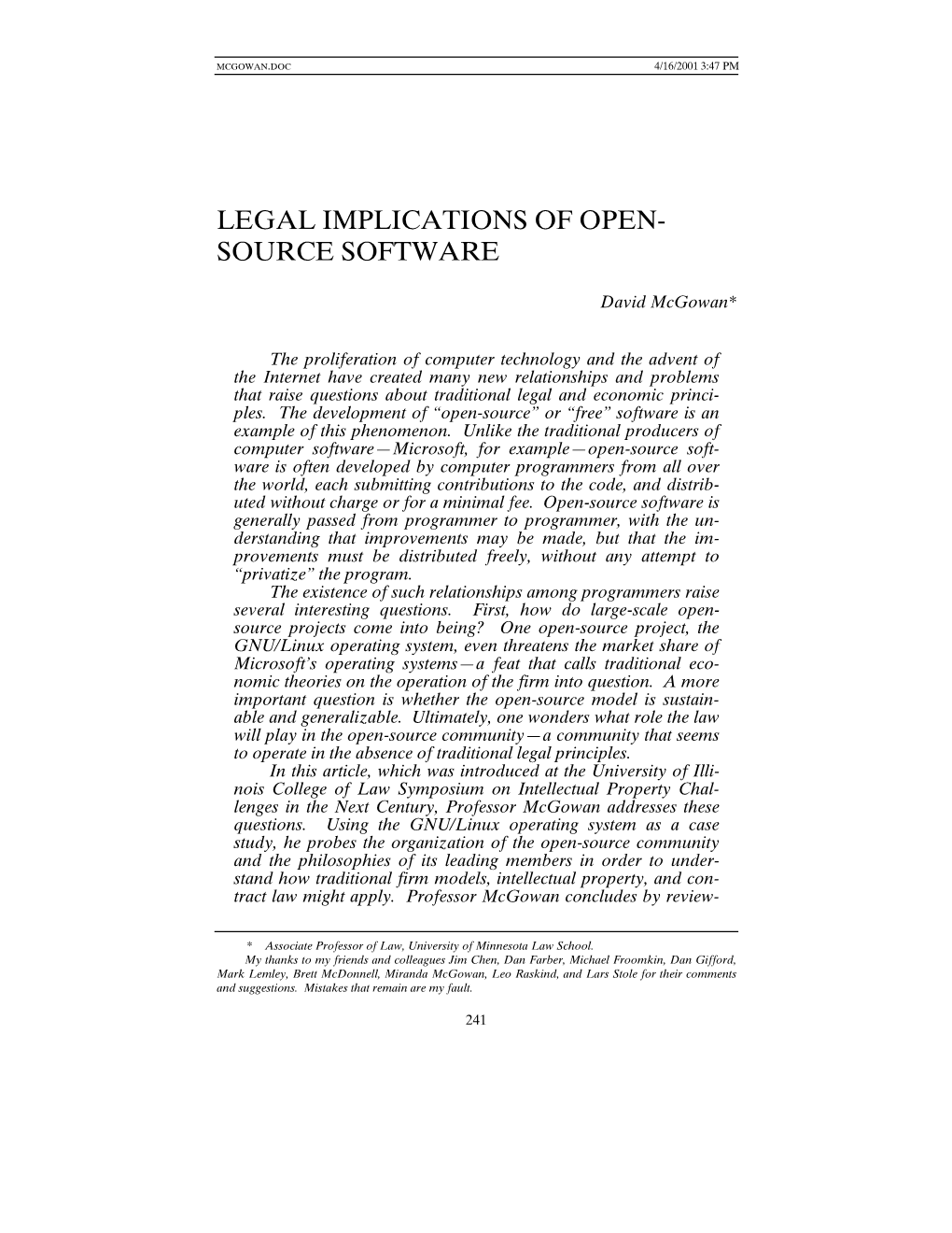 Legal Implications of Open-Source Software