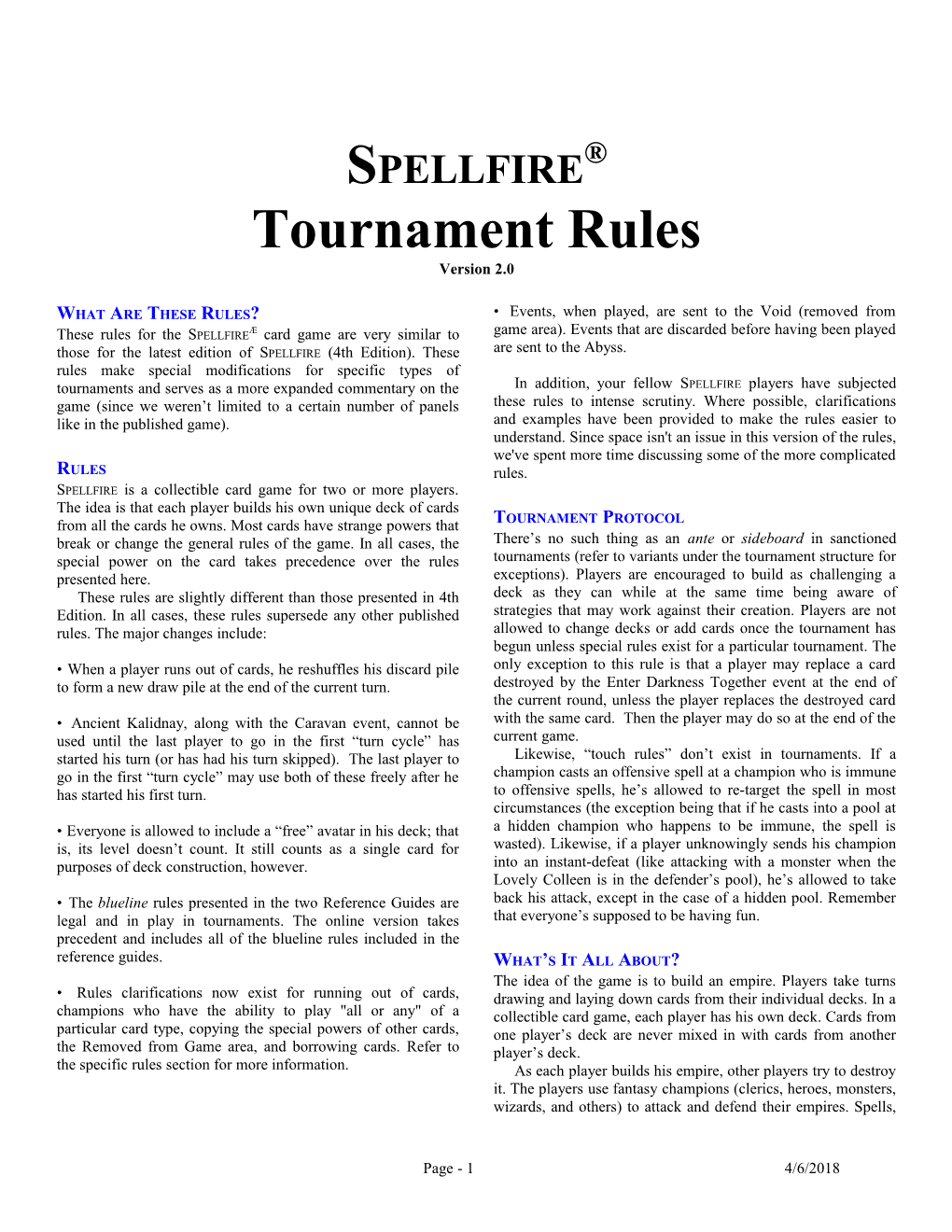Spellfire Rules, Version 2.0