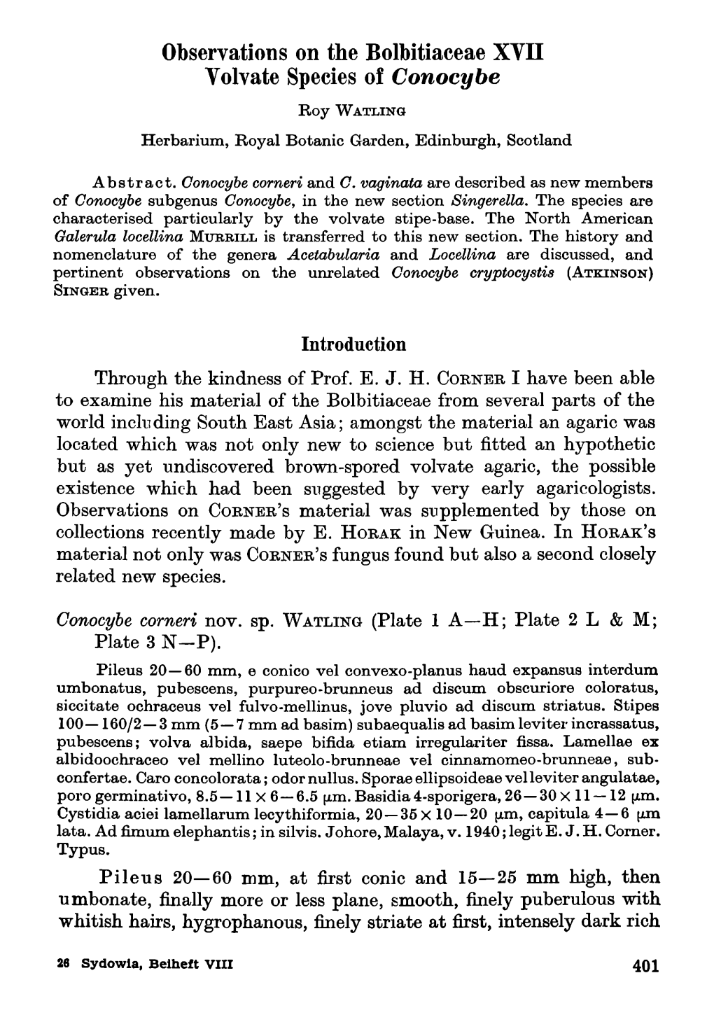 Observations on the Bolbitiaceae XYII Yolvate Species of Conocybe Roy W Atling Herbarium, Royal Botanic Garden, Edinburgh, Scotland Abstract