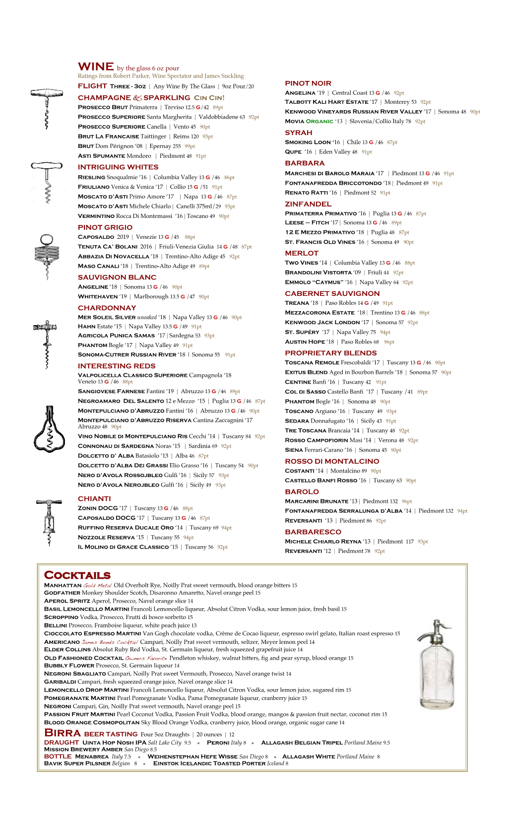 Wine & Cocktails Menu Jan 2021