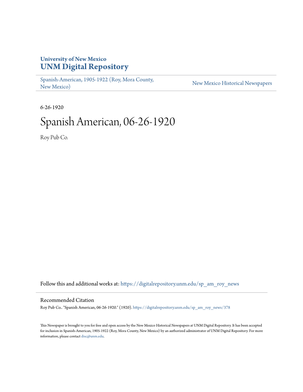 Spanish American, 06-26-1920 Roy Pub Co