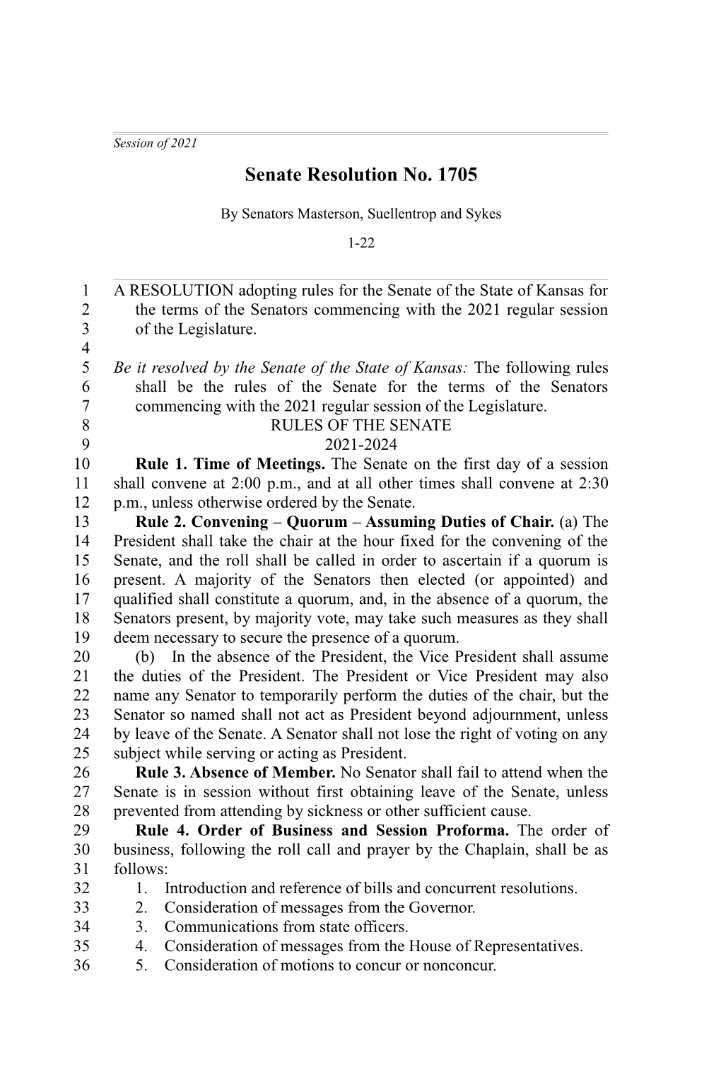 Senate Resolution No. 1705