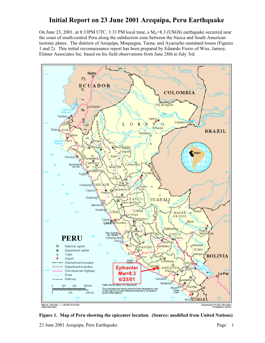 Initial Report on 23 June 2001 Arequipa, Peru Earthquake