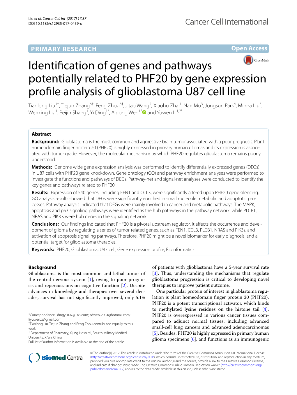 Identification of Genes and Pathways Potentially Related to PHF20 By