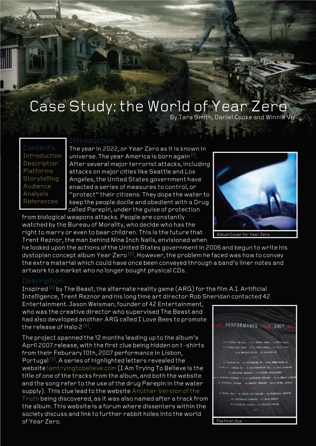 Case Study: the World of Year Zero by Tara Smith, Daniel Cooke and Winnie Vu