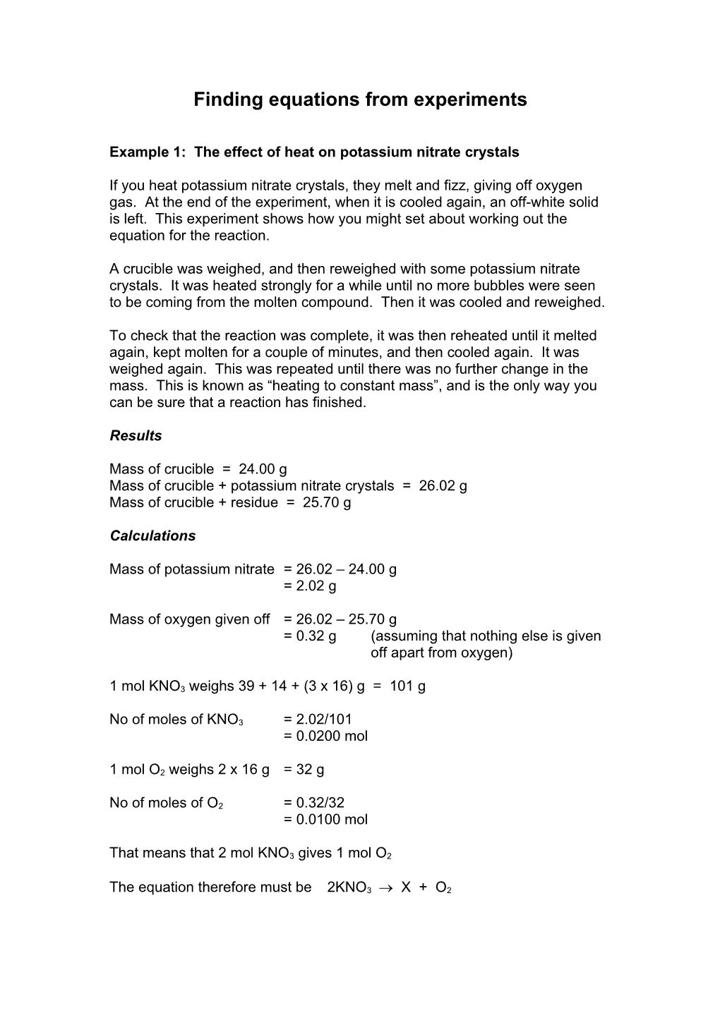 Finding Equations from Experiments