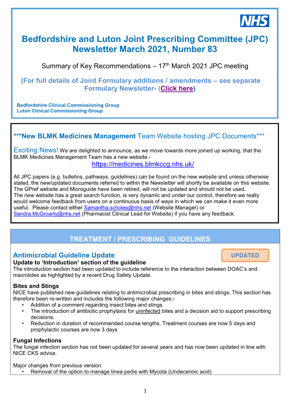 Bedfordshire and Luton Joint Prescribing Committee (JPC) Newsletter March 2021, Number 83