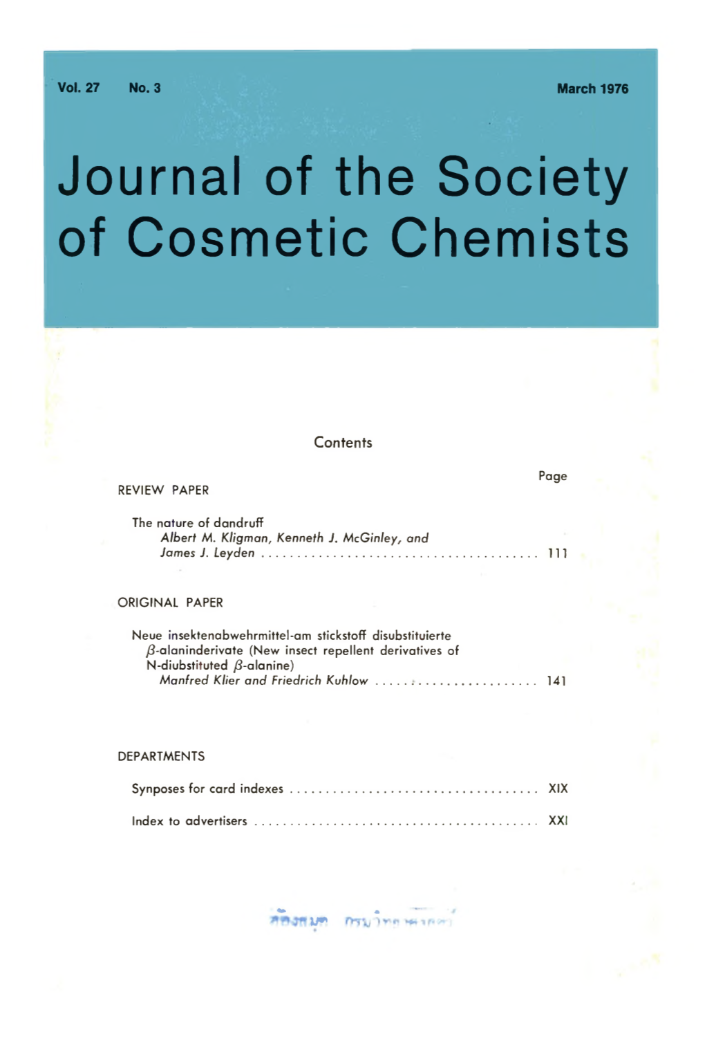 Journal of the Society of Cosmetic Chemists 1976 Volume.27 No.3