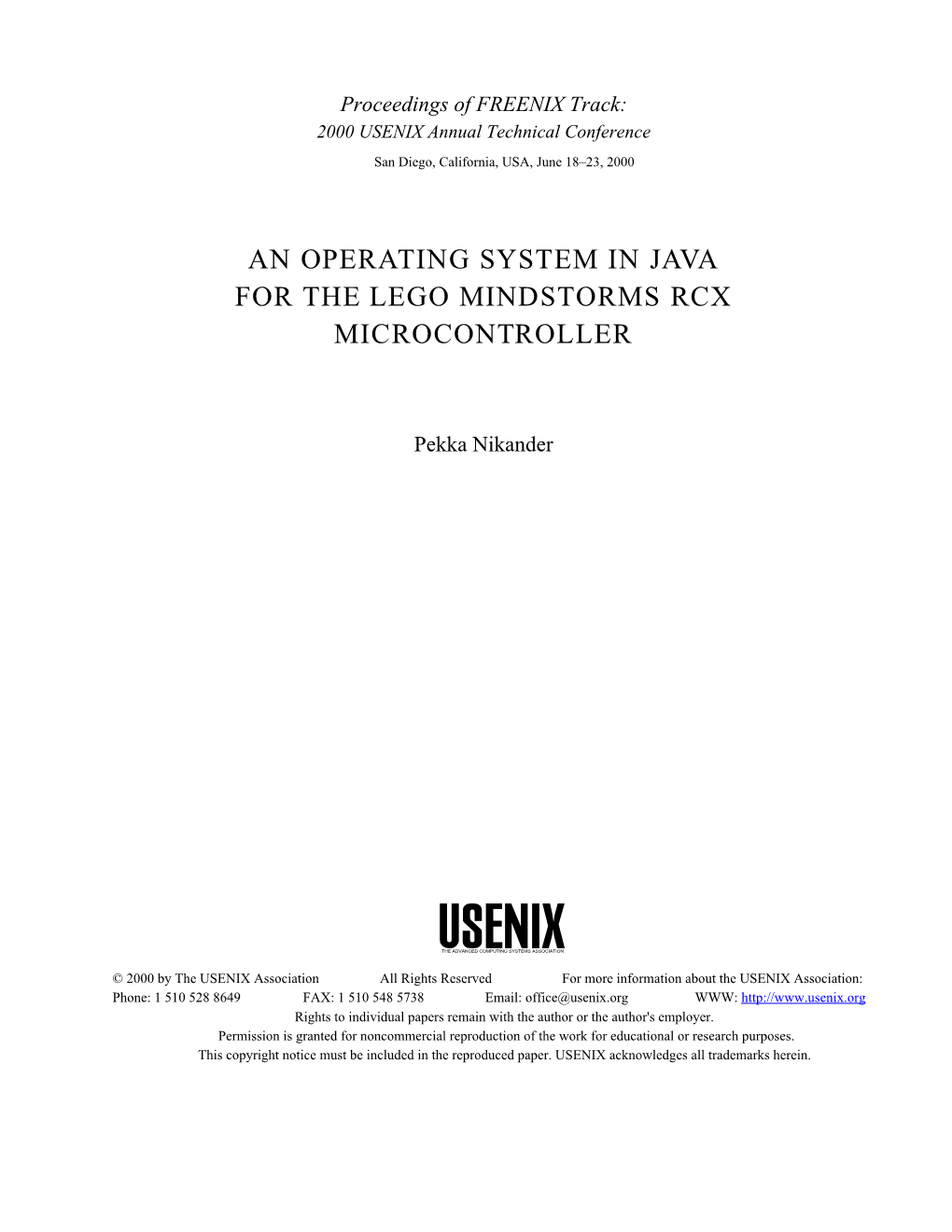 An Operating System in Java for the Lego Mindstorms RCX Microcontroller