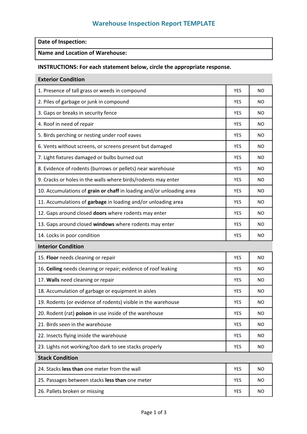 Warehouse Inspection Report TEMPLATE