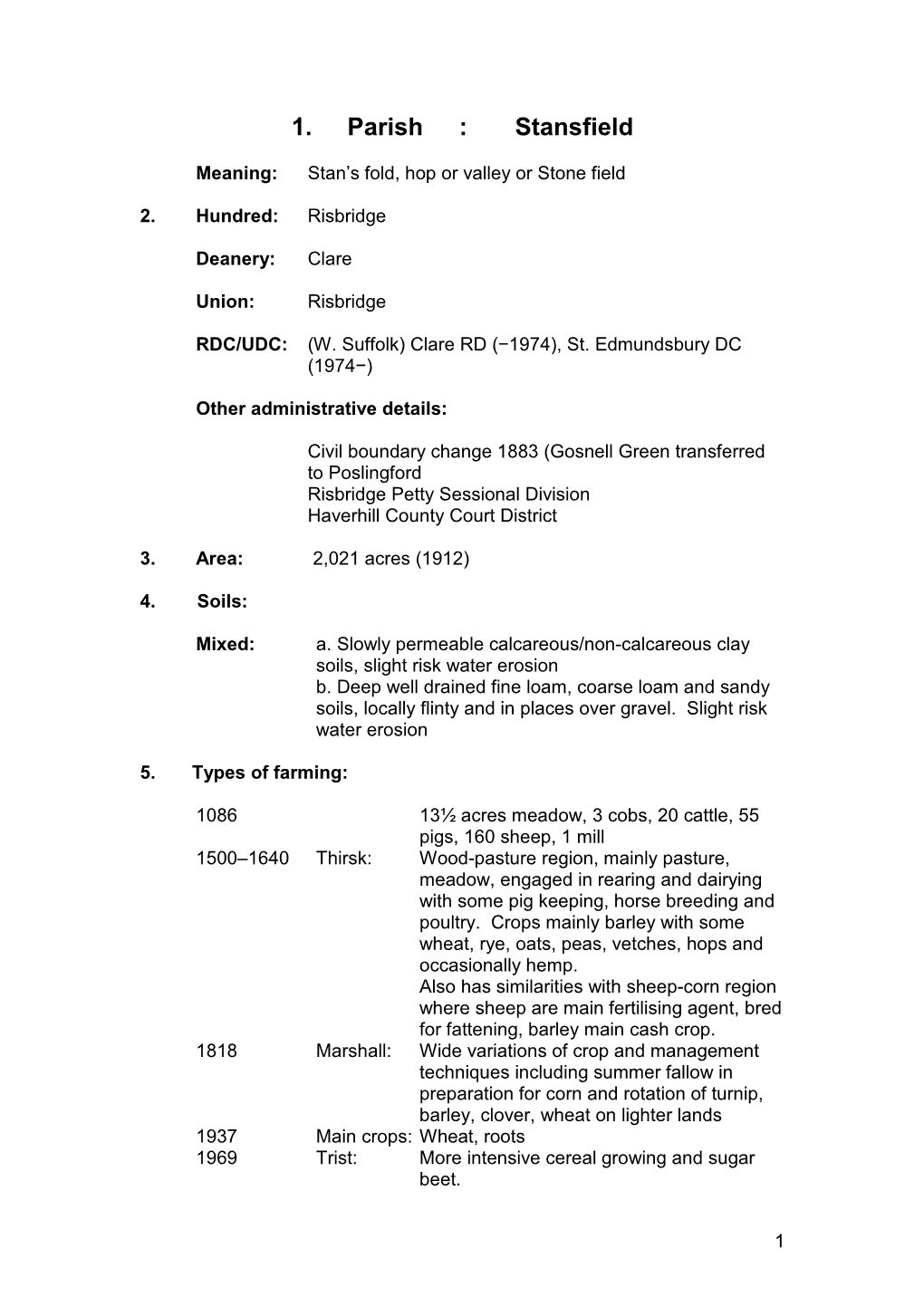 1. Parish : Stansfield