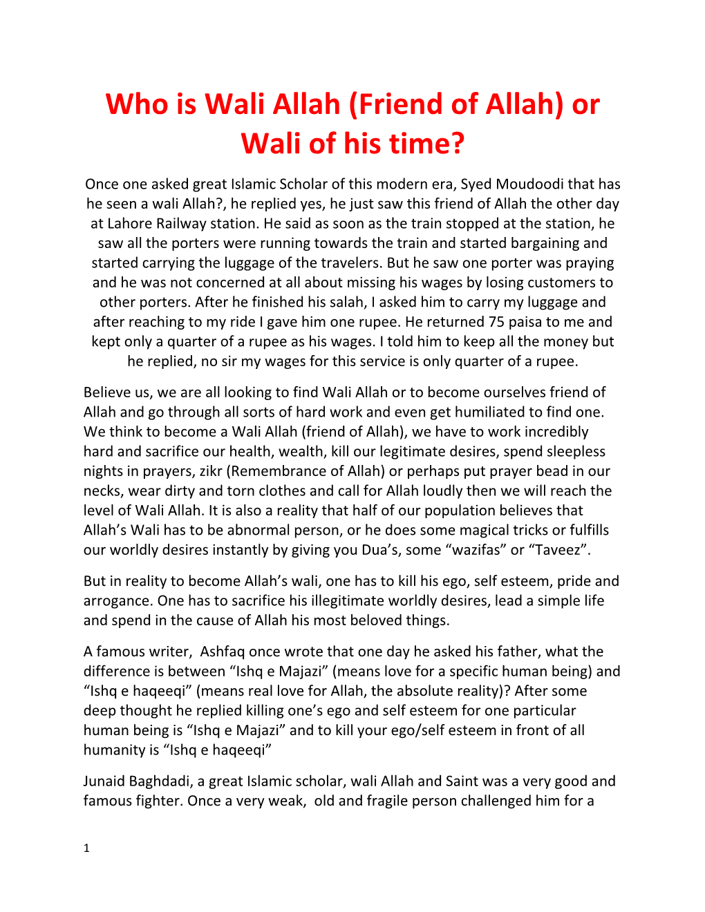 Who Is Wali Allah (Friend of Allah) Or Wali of His Time?