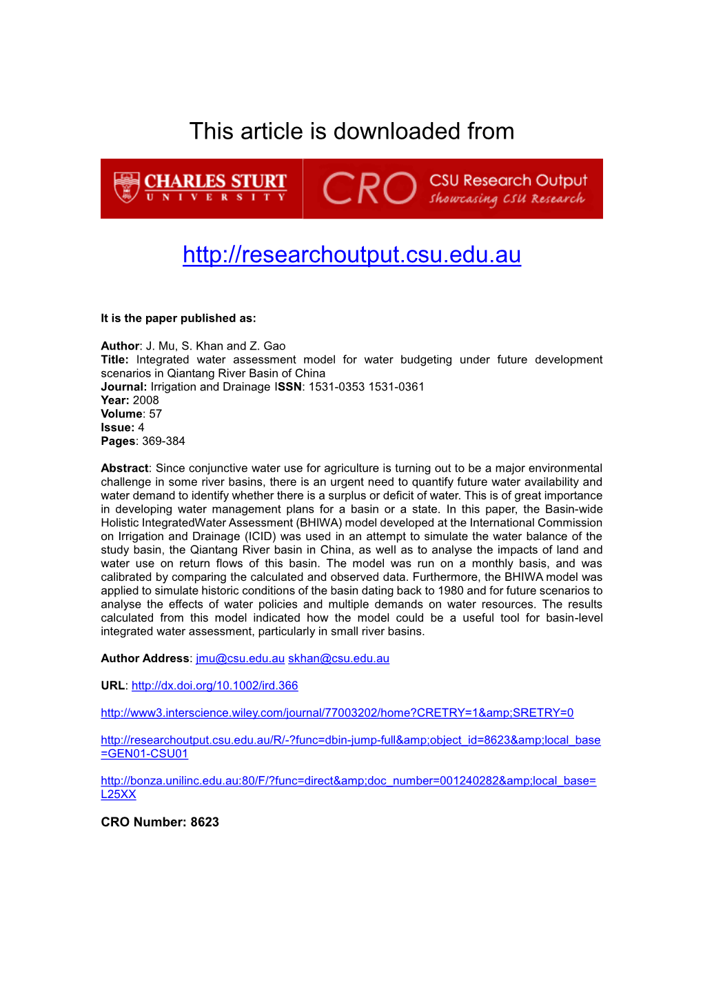 Application of CPSP Hydrological Model in Qiantangjiang River Basin