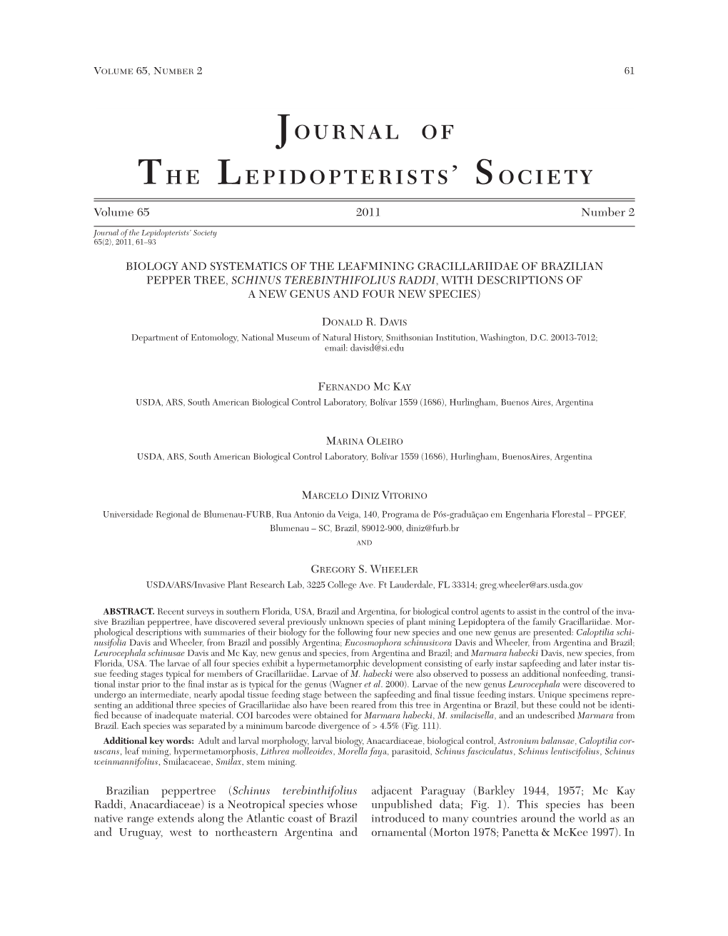 Journal of the Lepidopterists' Society