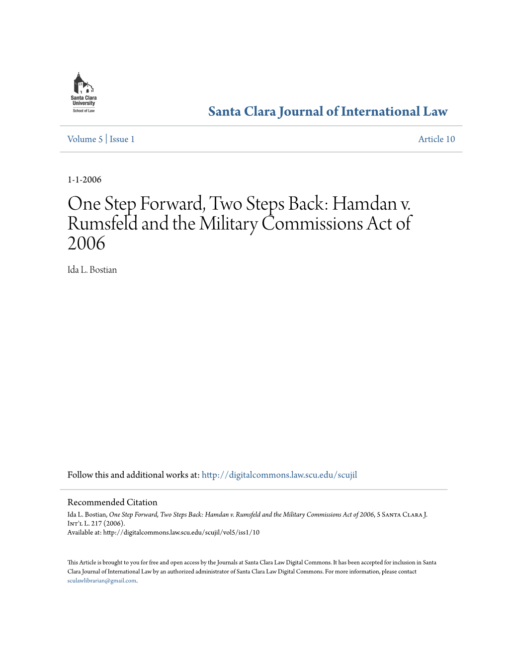 Hamdan V. Rumsfeld and the Military Commissions Act of 2006 Ida L