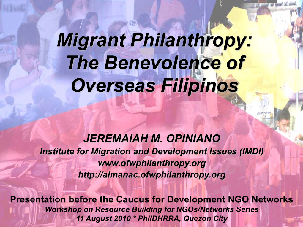 Migrant Philanthropy: the Benevolence of Overseas Filipinos