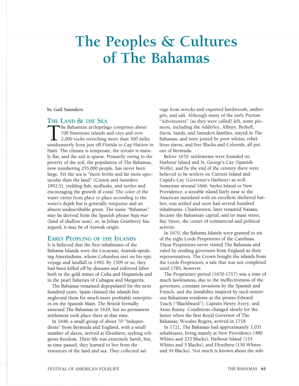 The Peoples & Cultures of the Bahamas
