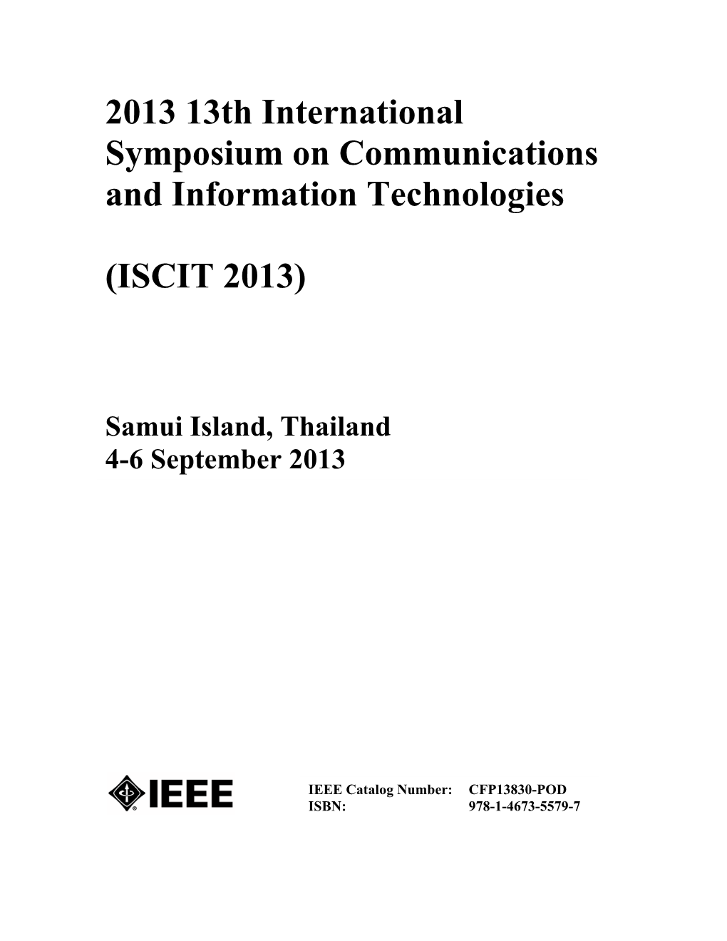 2013 13Th International Symposium on Communications and Information Technologies