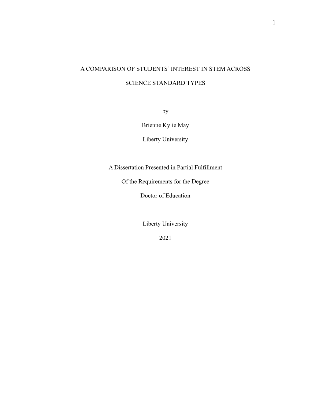 A Comparison of Students' Interest in STEM Across Science Standard