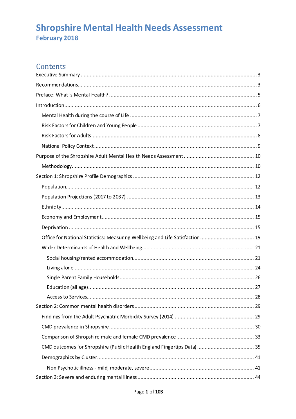 Shropshire Mental Health Needs Assessment February 2018