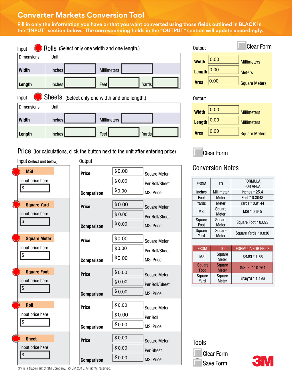 Converter Markets Conversion Tool Fill in Only the Information You Have Or That You Want Converted Using Those Fields Outlined in BLACK in the “INPUT” Section Below