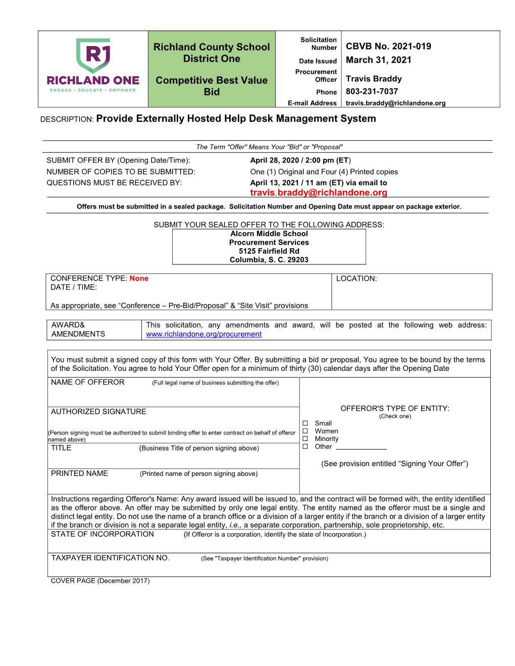 CBVB 2021-019 Externally Hosted Help Desk Management