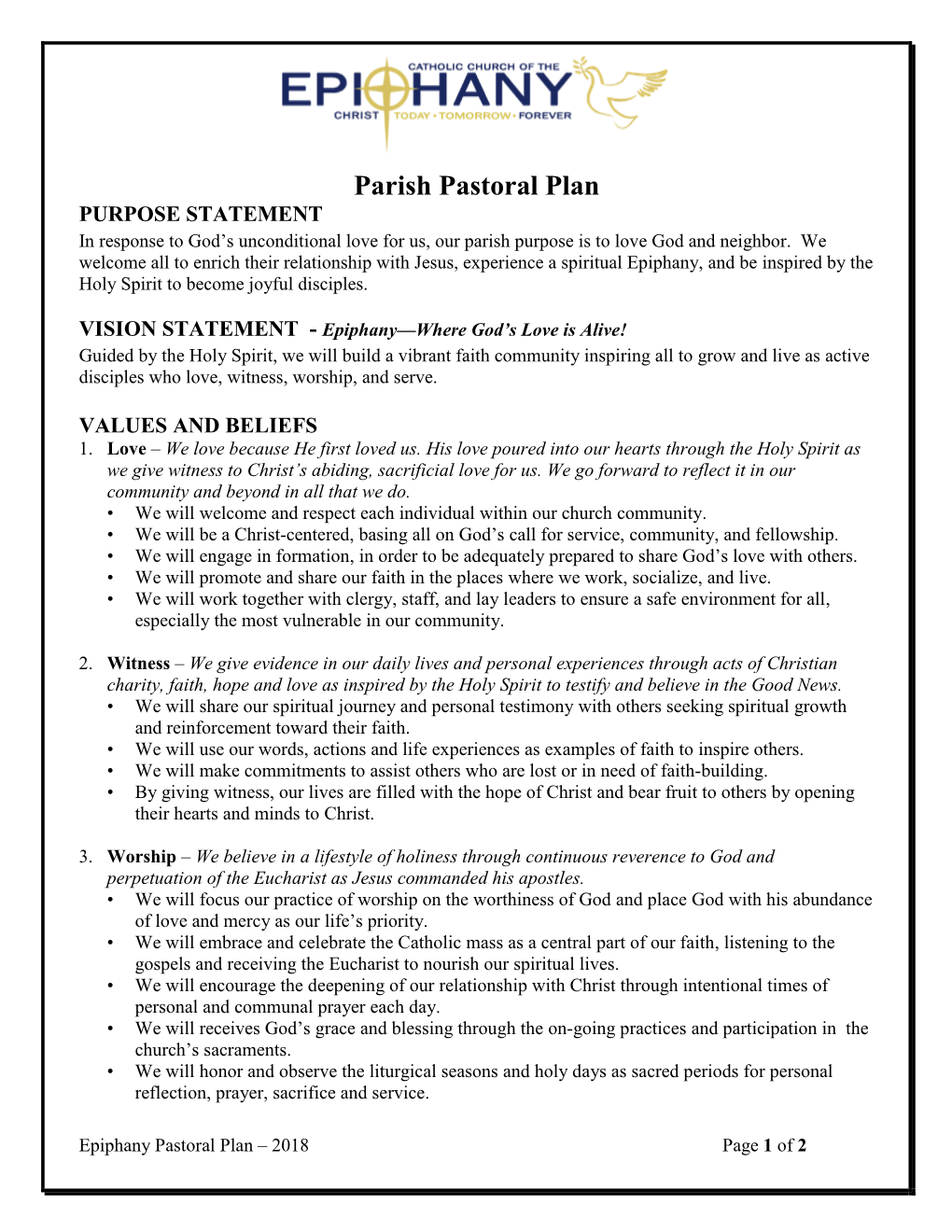 Epiphany Parish Pastoral Plan