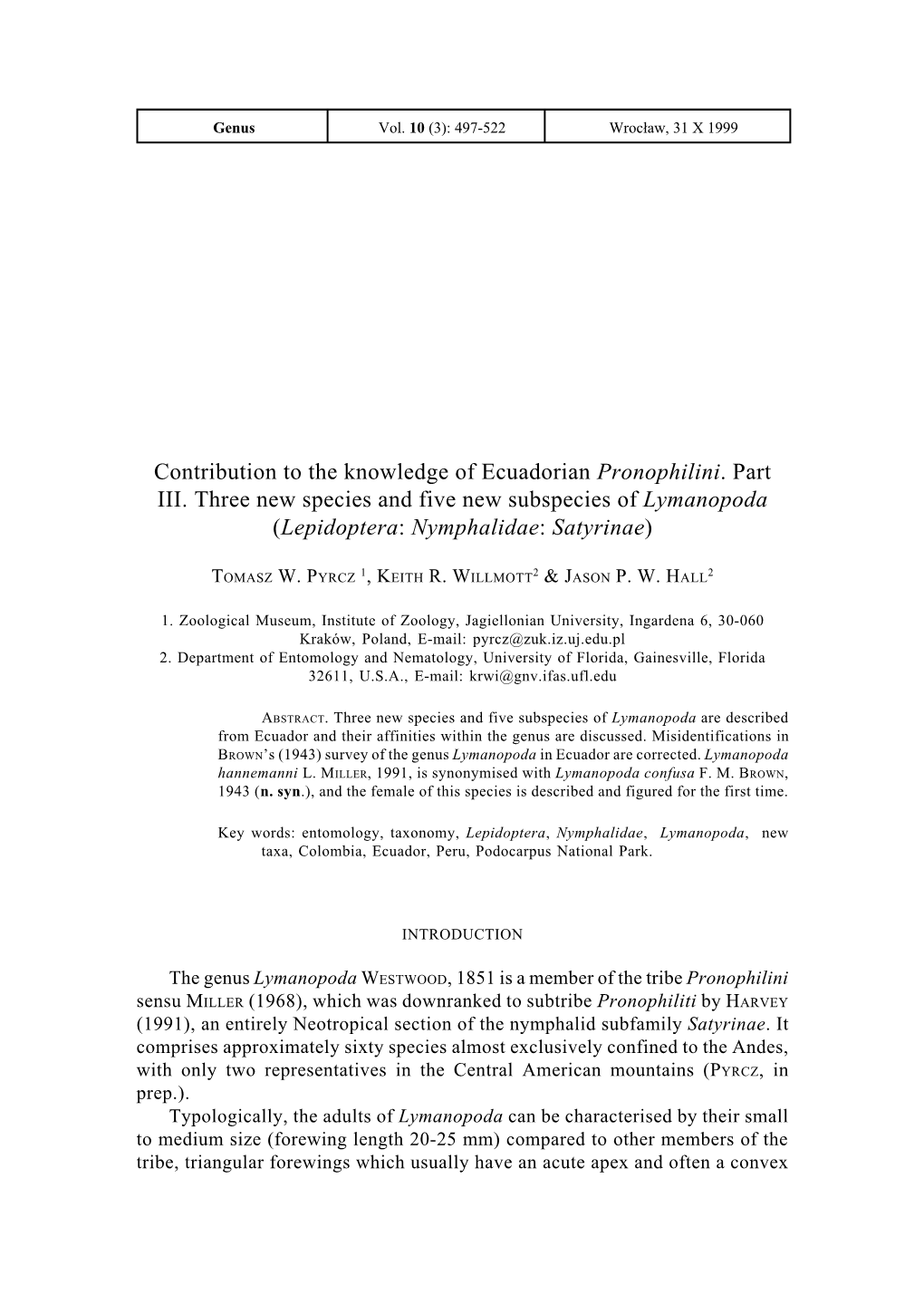 Contribution to the Knowledge of Ecuadorian Pronophilini. Part III